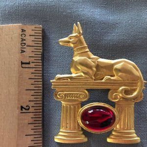 Vintage Estate Egyptian Anubis Dog Brushed Gold Tone Brooch .